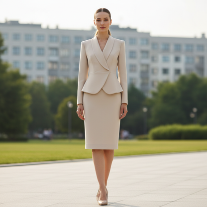 Beige Dressjakke med Lapel | Dame Dress