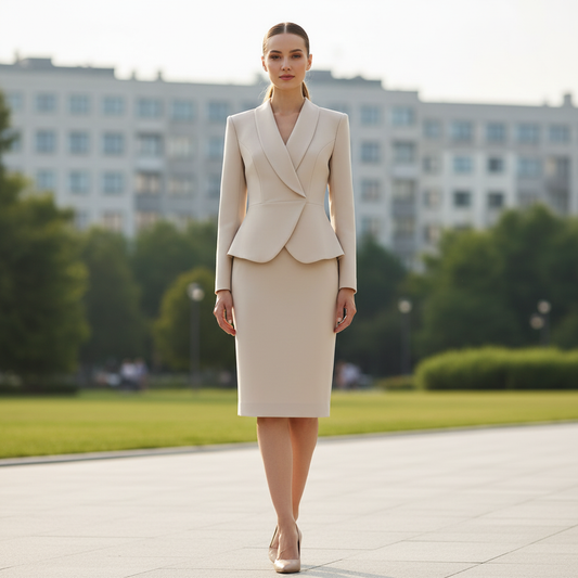 Beige Dressjakke med Lapel | Dame Dress