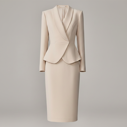 Beige Dressjakke med Lapel | Dame Dress