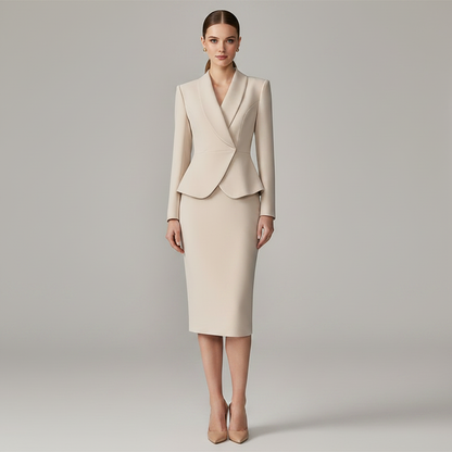 Beige Dressjakke med Lapel | Dame Dress