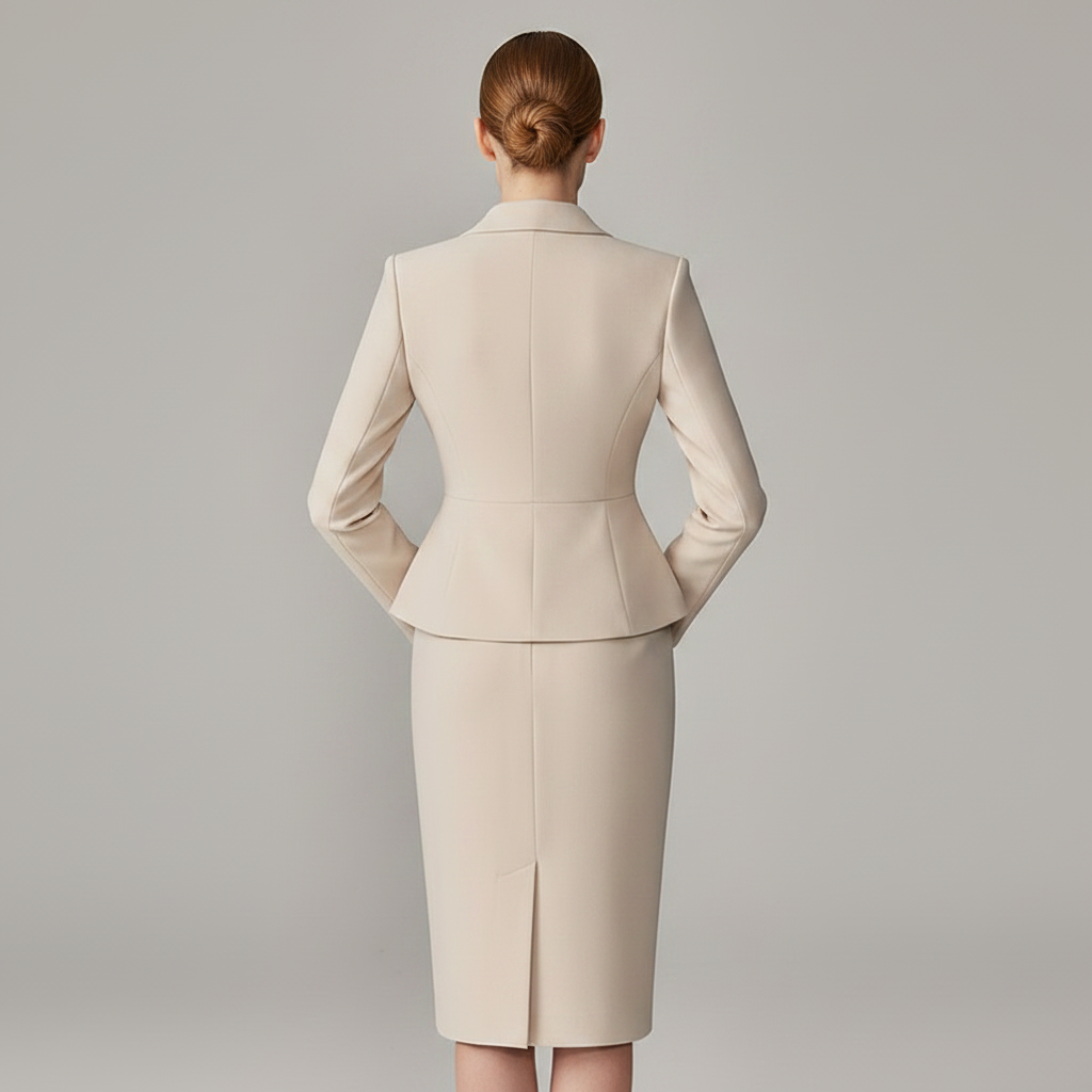 Beige Dressjakke med Lapel | Dame Dress