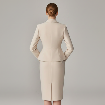 Beige Dressjakke med Lapel | Dame Dress
