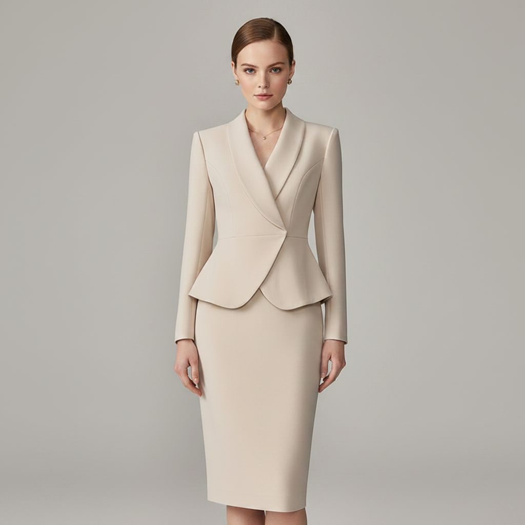 Beige Dressjakke med Lapel | Dame Dress