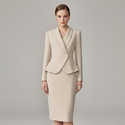Beige Dressjakke med Lapel | Dame Dress
