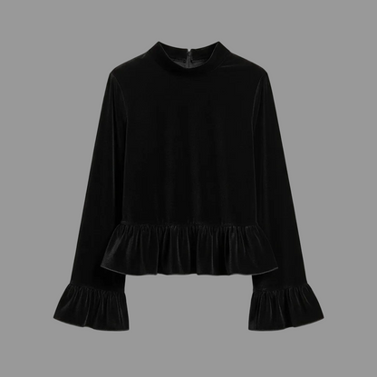 Fløyelsbluse med Volanger | Damebluse til Kveldsbruk