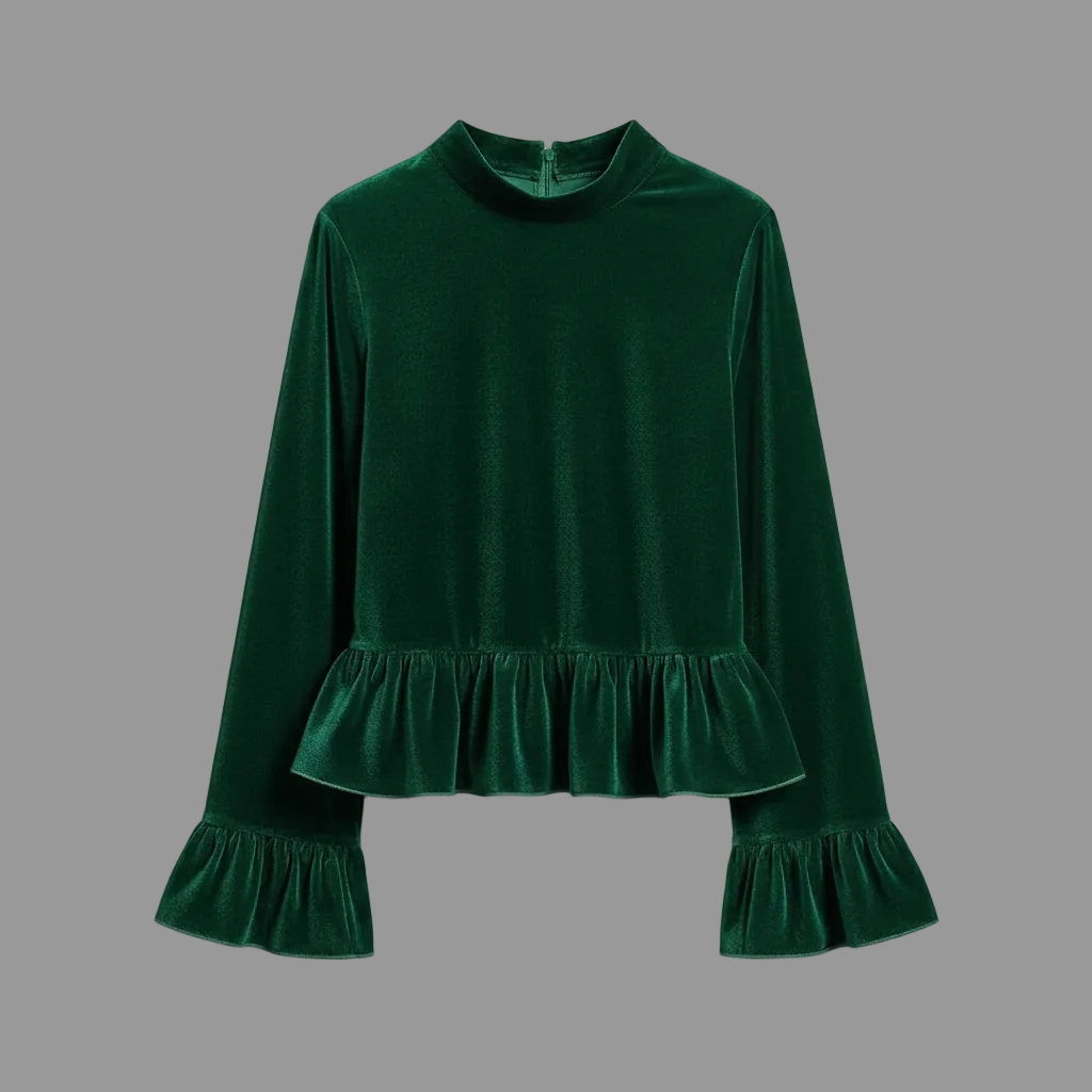 Fløyelsbluse med Volanger | Damebluse til Kveldsbruk