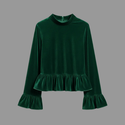 Fløyelsbluse med Volanger | Damebluse til Kveldsbruk