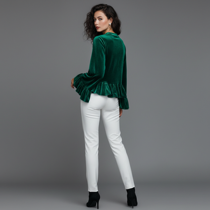 Fløyelsbluse med Volanger | Damebluse til Kveldsbruk