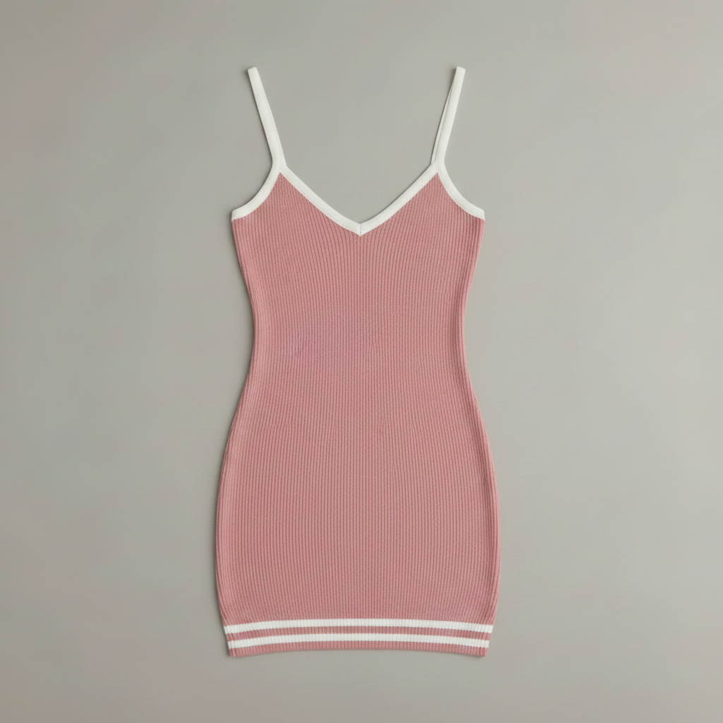 Fargeblokkert Rosa Minikjole | Ermeløs Vintage Stil
