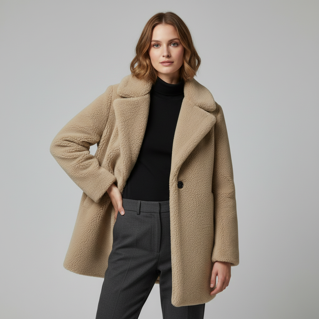 Teddy Coat Rita | Dame Kåpe i Mykt Teddystoff