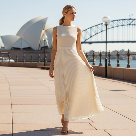 Kremfarget Maxikjole Dame | Elegant Chiffon Kjole