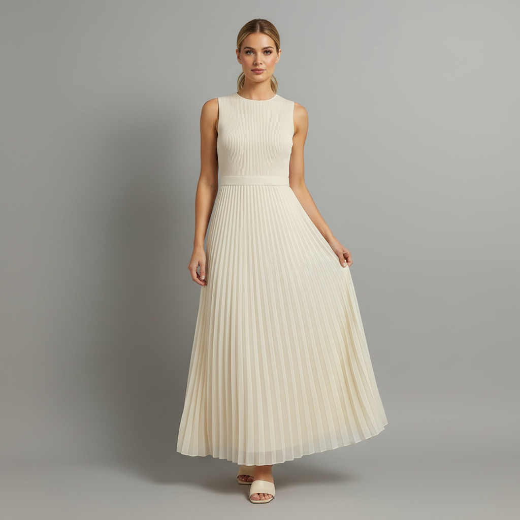 Kremfarget Maxikjole Dame | Elegant Chiffon Kjole