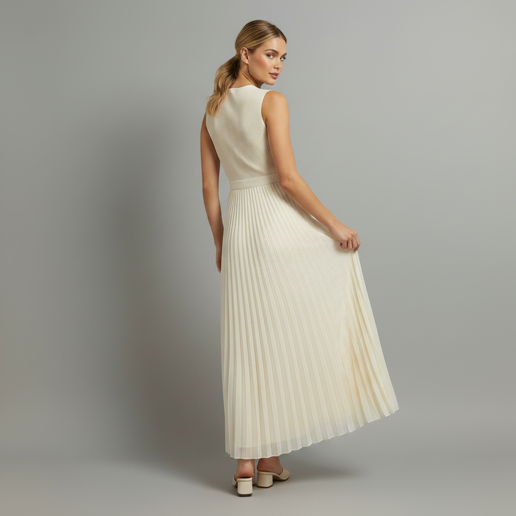 Kremfarget Maxikjole Dame | Elegant Chiffon Kjole