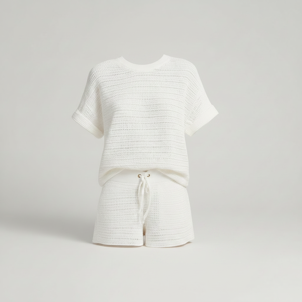 Hulstrikket Kortermet Shortsdress | Uformell Ferieklær