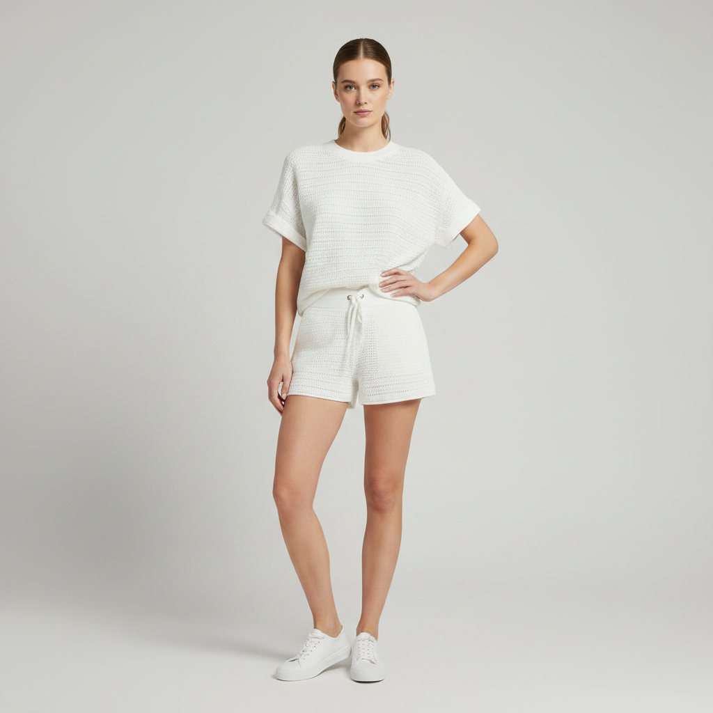 Hulstrikket Kortermet Shortsdress | Uformell Ferieklær