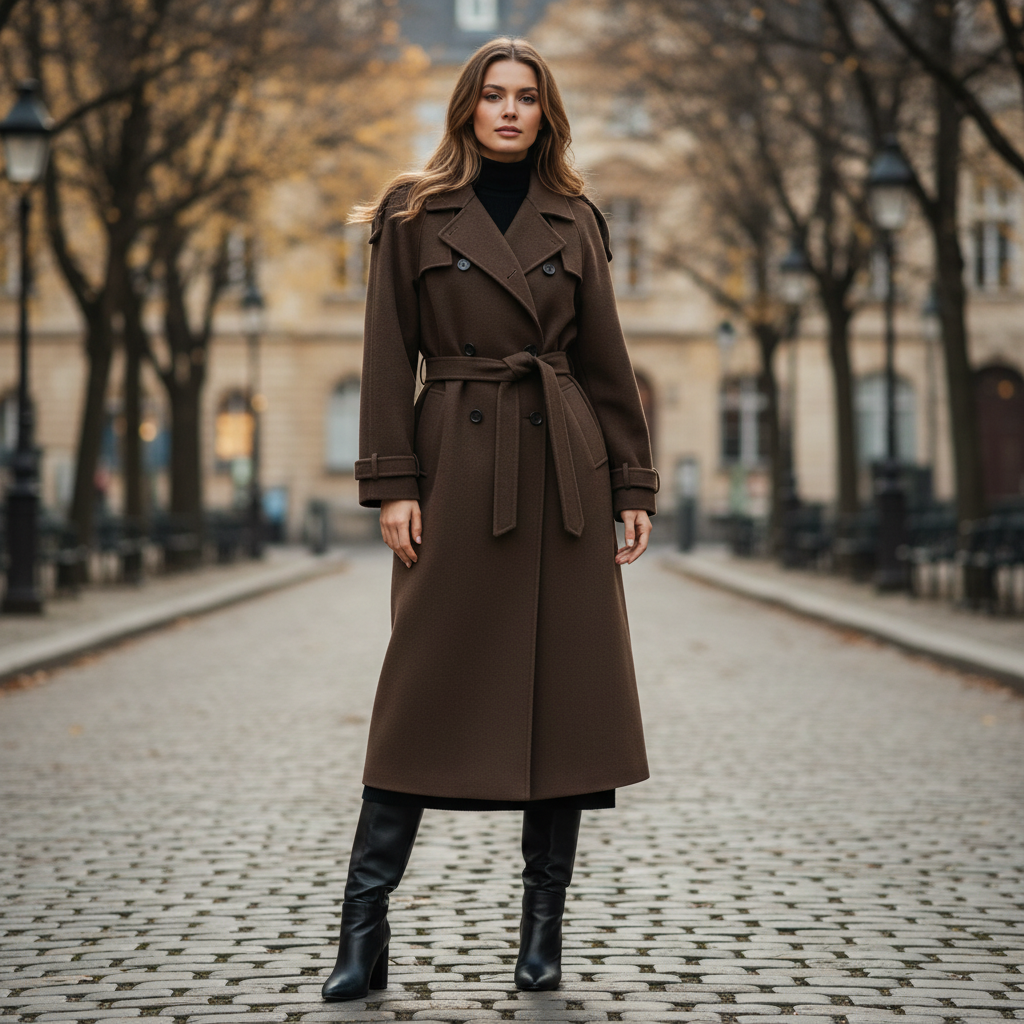 Maxi Kåpe Med Midjebelte | Elegant Ullkåpe Dame