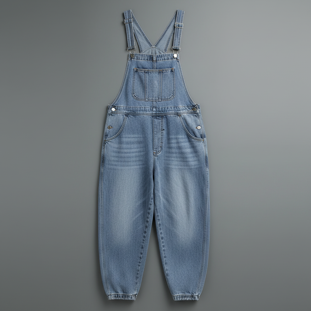 Retro Vasket Denim Buksedress Dame | Casual Buksedress