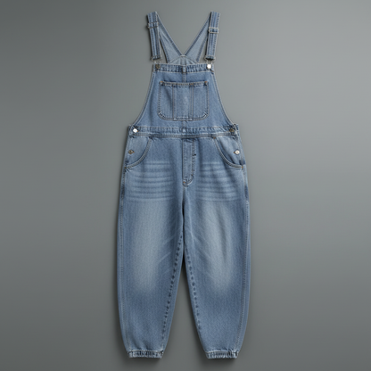 Retro Vasket Denim Buksedress Dame | Casual Buksedress