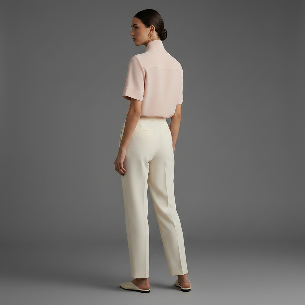 Minimalistisk Strukturert Bluse med Stativkrage | Damebluse