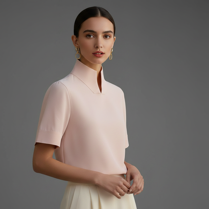 Minimalistisk Strukturert Bluse med Stativkrage | Damebluse