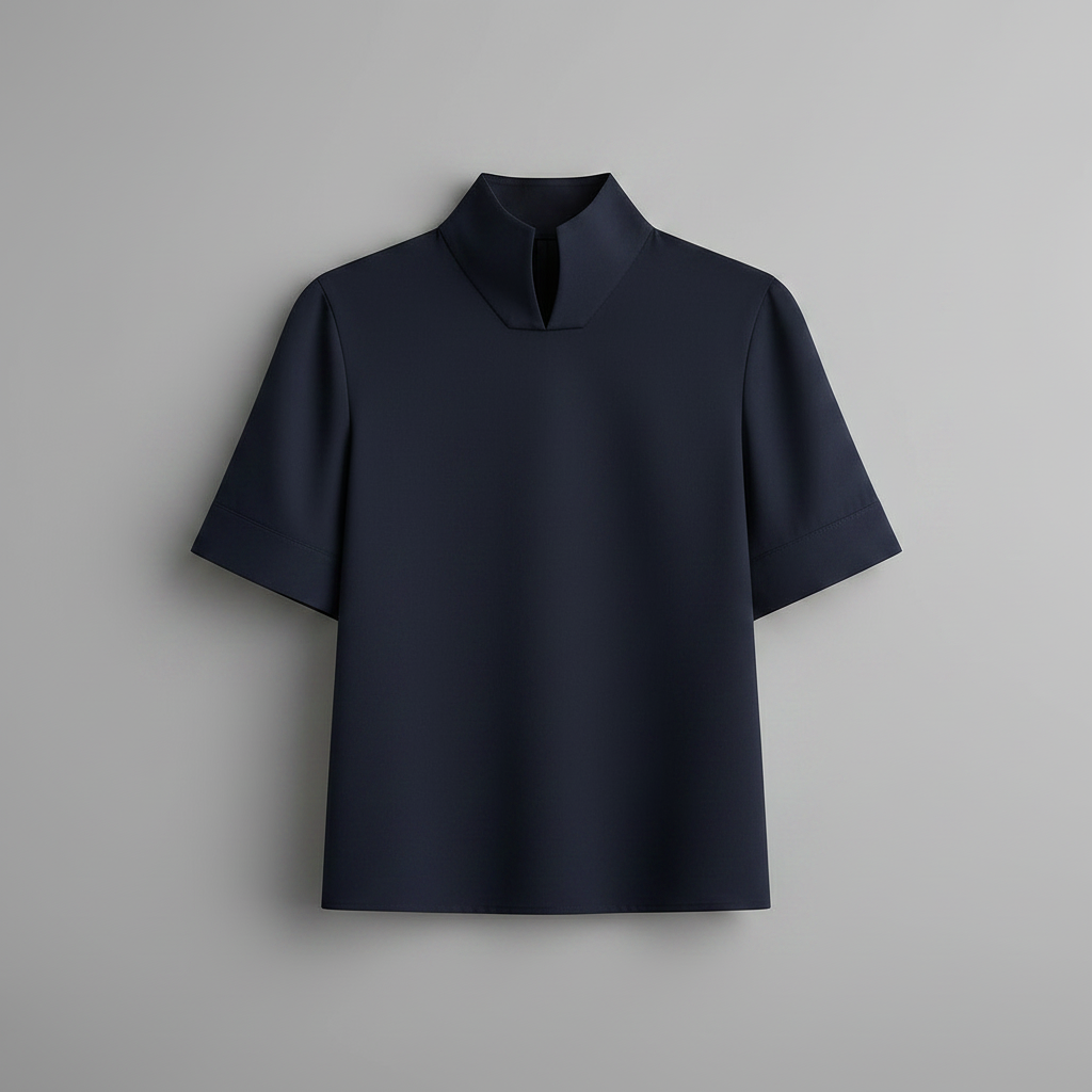 Minimalistisk Strukturert Bluse med Stativkrage | Damebluse