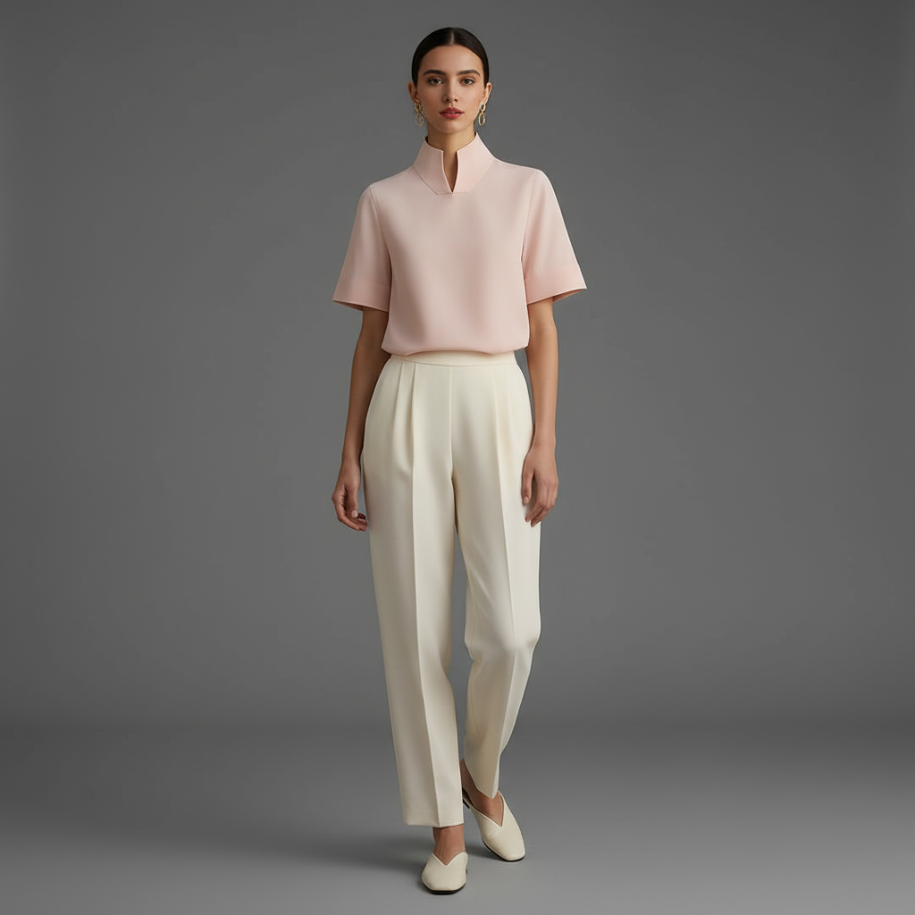 Minimalistisk Strukturert Bluse med Stativkrage | Damebluse