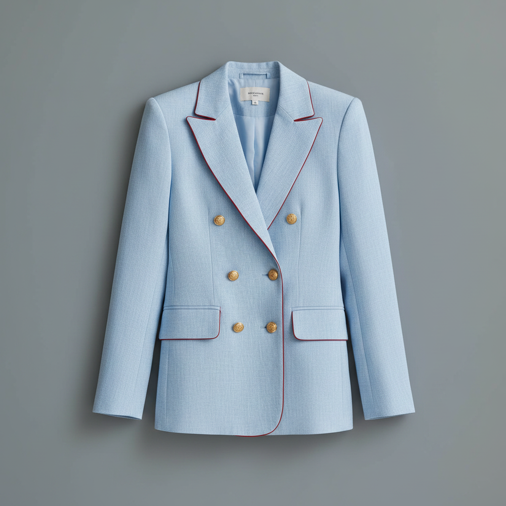 Himmelblå Vintage Blazer Dame | Dobbelspent Lin-Bomull