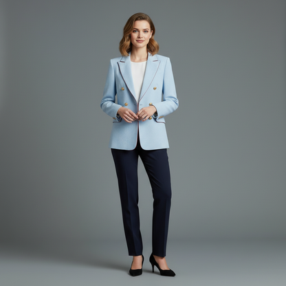 Himmelblå Vintage Blazer Dame | Dobbelspent Lin-Bomull