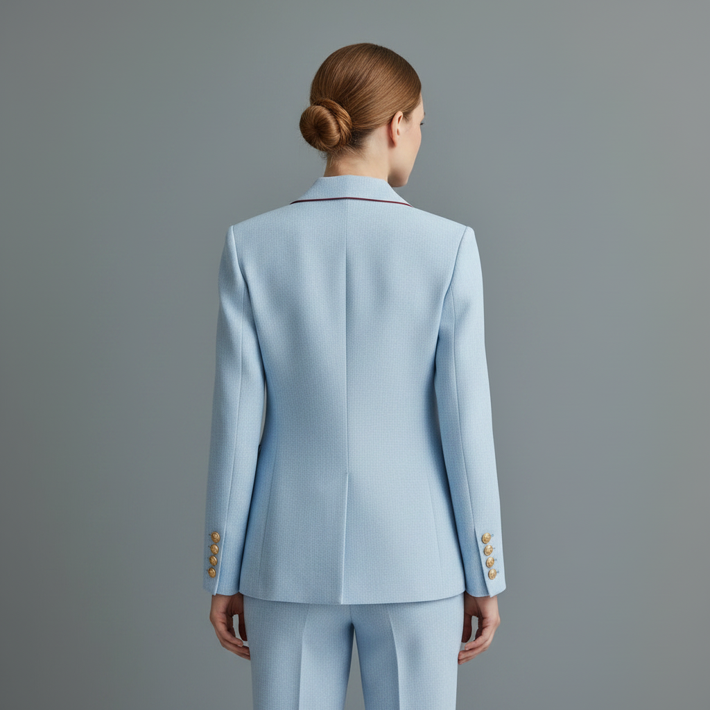 Himmelblå Vintage Blazer Dame | Dobbelspent Lin-Bomull