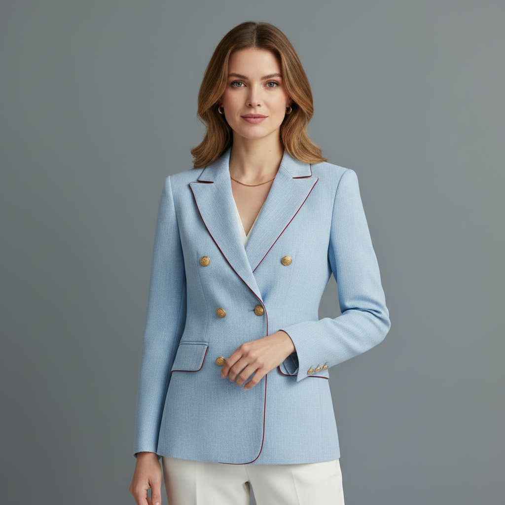 Himmelblå Vintage Blazer Dame | Dobbelspent Lin-Bomull