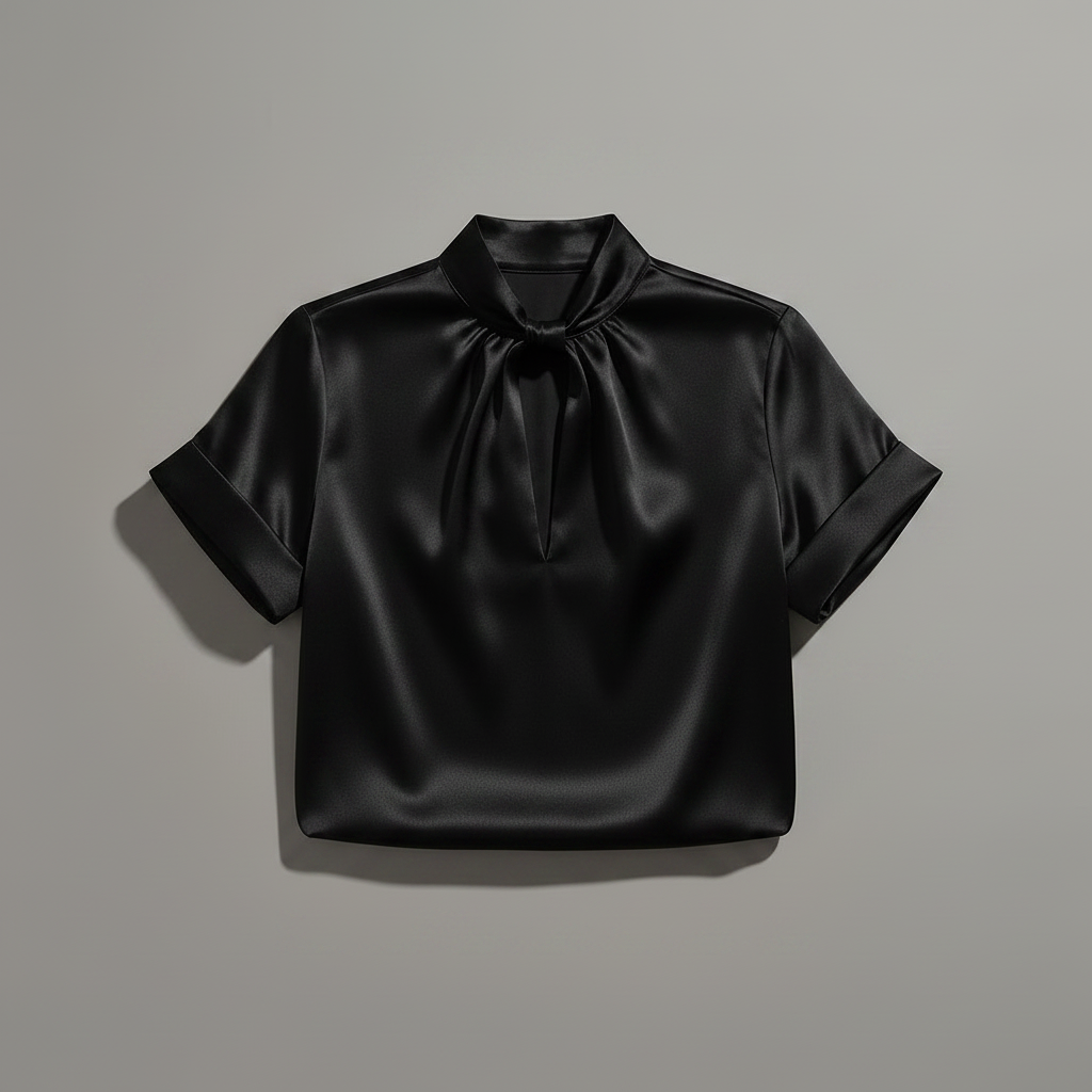 Hvit Satengbluse med Nøkkelhullshals | Damebluse