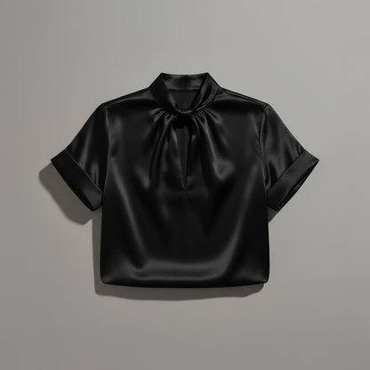 Hvit Satengbluse med Nøkkelhullshals | Damebluse