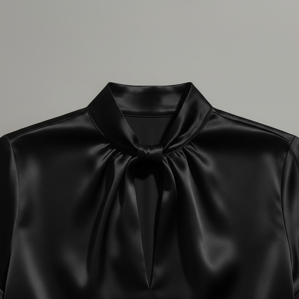 Hvit Satengbluse med Nøkkelhullshals | Damebluse