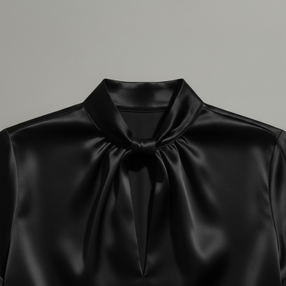 Hvit Satengbluse med Nøkkelhullshals | Damebluse